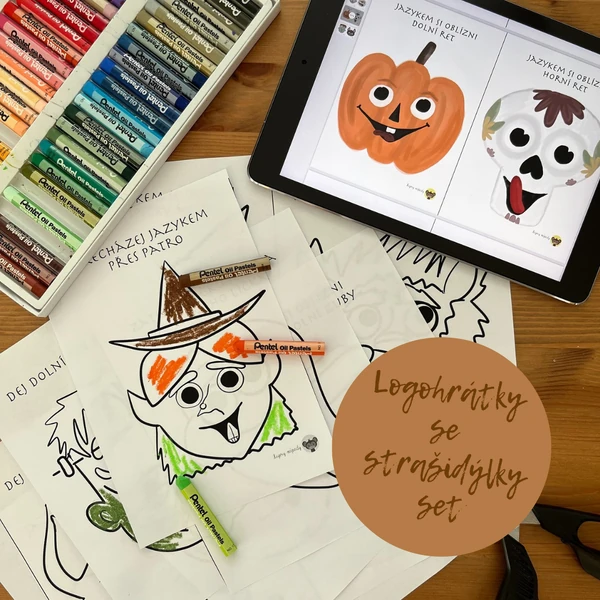 Logohrátky se strašidýlky - halloweenská oromotorika - omalovánky a barevná verze