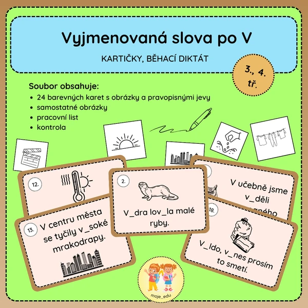 Vyjmenovaná slova po V - kartičky, běhací diktát