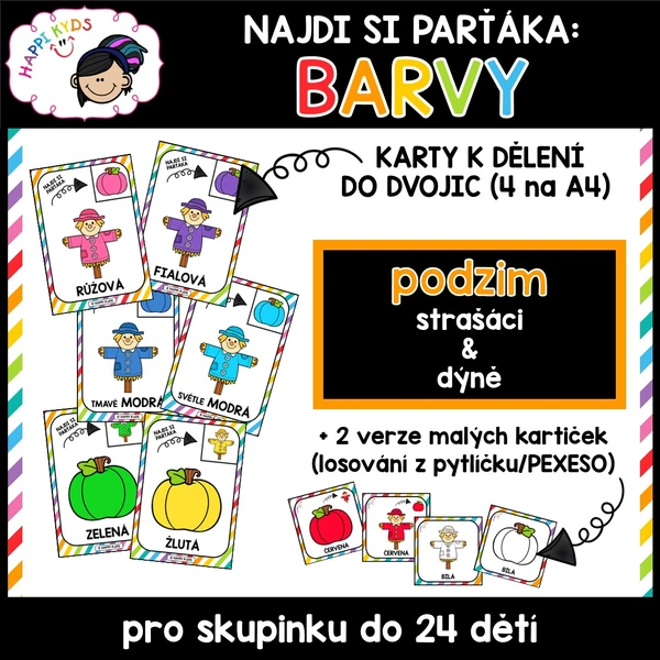 Najdi si parťáka - BARVY (PODZIM) - kartičky pro utvoření dvojic a pexeso