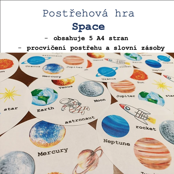 Postřehová hra Space - 4 obrázky na kartě