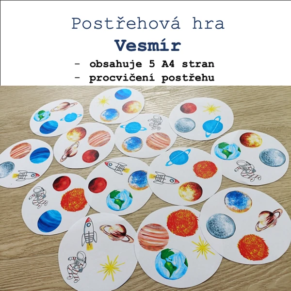 Postřehová hra Vesmír - 4 obrázky na kartě