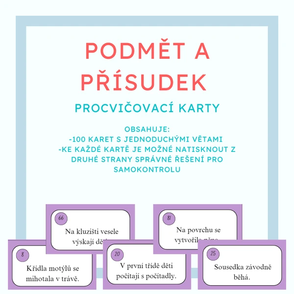Podmět a přísudek - procvičovací karty
