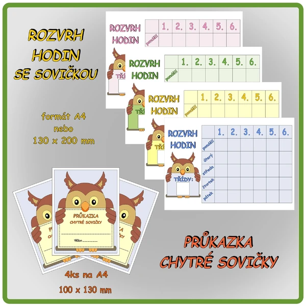 Rozvrh hodin se sovičkou a průkazka chytré sovičky