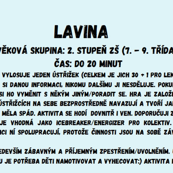 LAVINA - HRA PRO TŘÍDNÍ KOLEKTIV ('energizer' vhodný do TH, na adaptační kurzy...) 