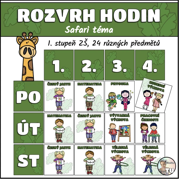 Velký rozvrh hodin - safari téma