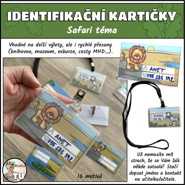 Identifikační kartičky - safari téma