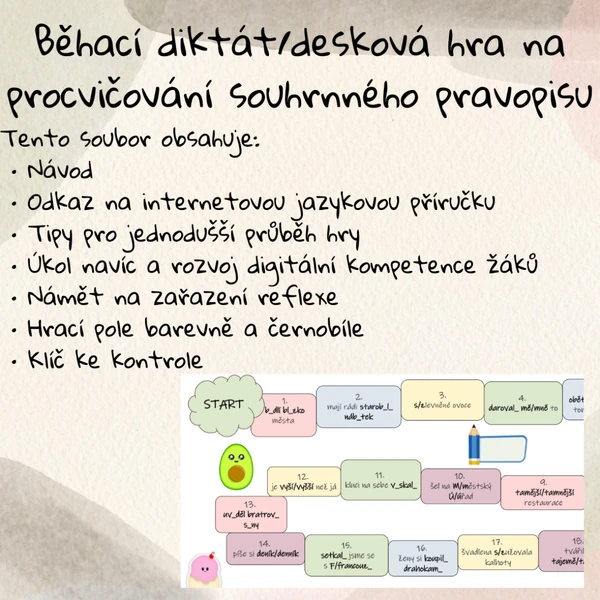 Běhací diktát a desková hra na procvičování souhrnného pravopisu