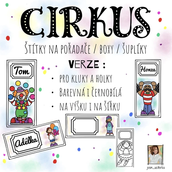 CIRKUS - štítky na pořadače/boxy a šuplíky 