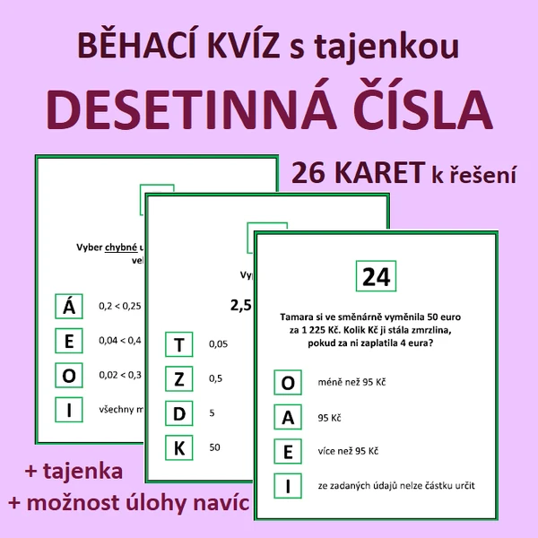 BĚHACÍ KVÍZ s tajenkou – DESETINNÁ ČÍSLA