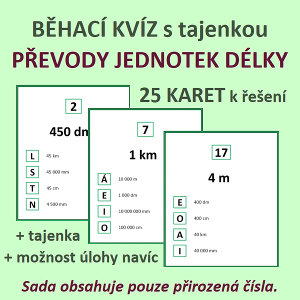 BĚHACÍ KVÍZ s tajenkou – PŘEVODY JEDNOTEK DÉLKY