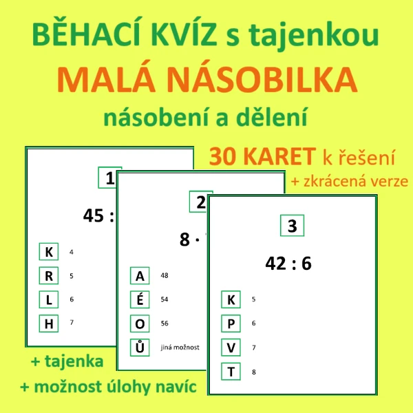 BĚHACÍ KVÍZ s tajenkou – MALÁ NÁSOBILKA – násobení a dělení