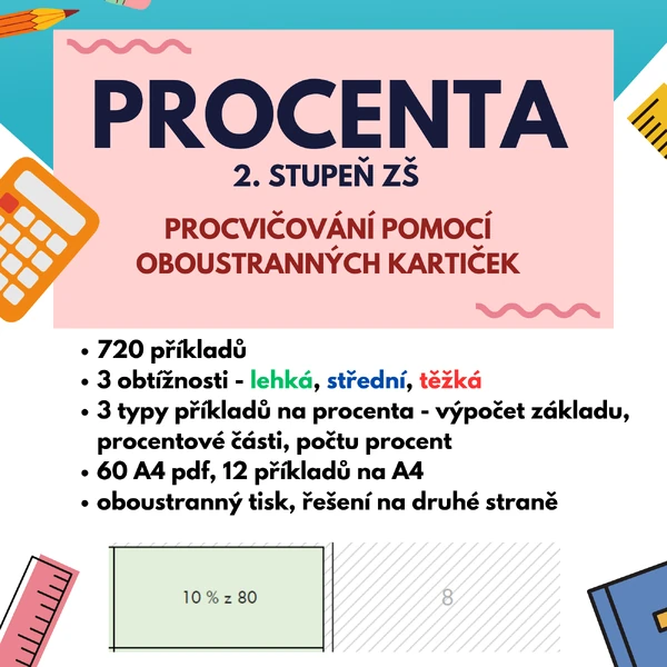 Procenta - oboustranné kartičky