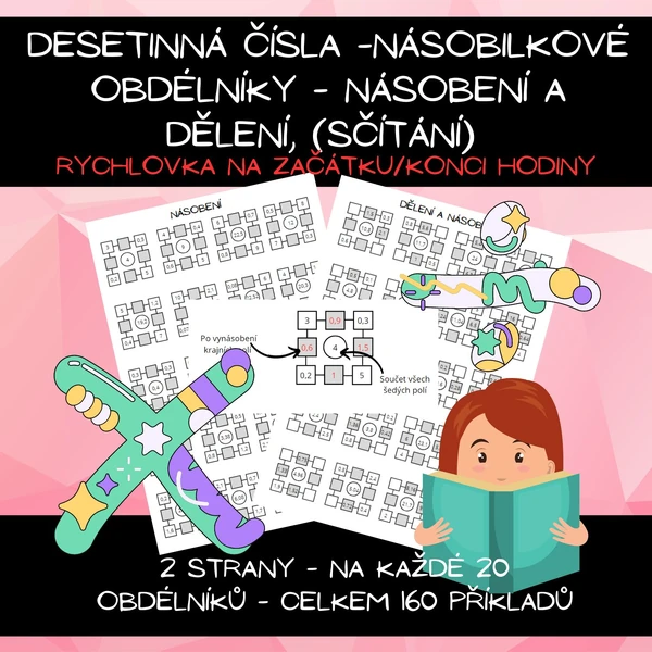 Desetinná čísla - násobení a dělení - násobilkové obdélníky