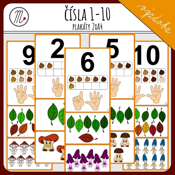 Obrázkové plakáty s HOUBÍKY 2xA4 s čísly 1-10