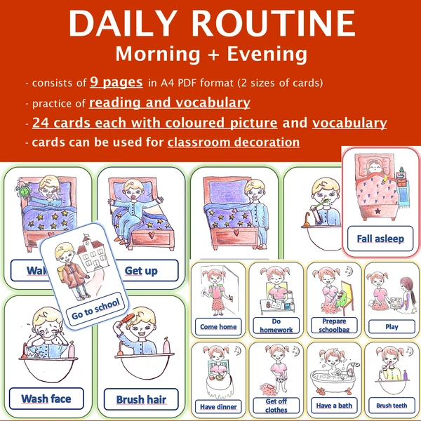 Daily routine - ranní + večerní činnosti BAREVNÉ
