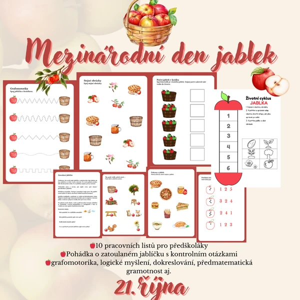 Mezinárodní den jablek- pr.listy pro předškoláky