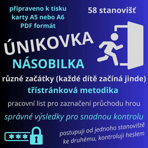 Cyklická úniková hra - NÁSOBILKA (různé začátky pro více dětí)