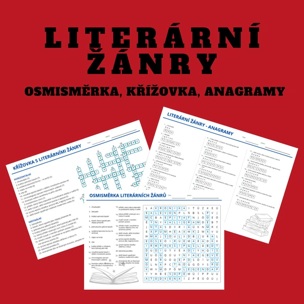 Literární žánry (křížovka, osmisměrka, anagramy)