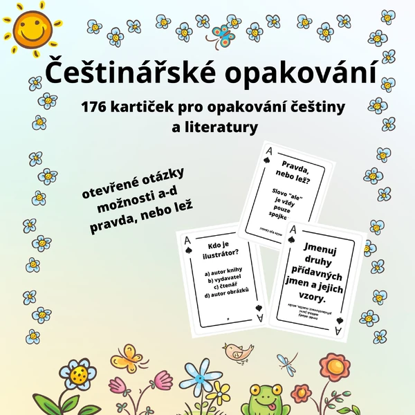 Češtinářské opakování (176 herních karet, otázky a odpovědi)