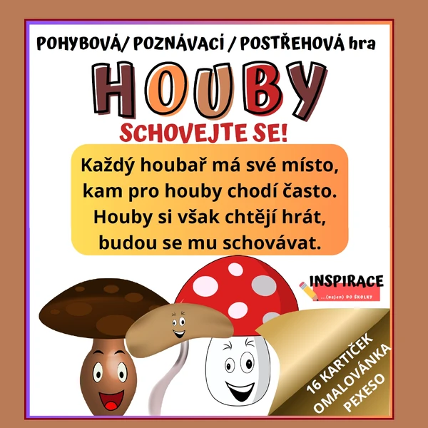 Pohybová/ postřehová / poznávací hra “HOUBY- SCHOVEJTE SE!” 🍄