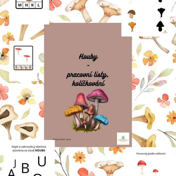 Houby - pracovní listy, kolíčkování
