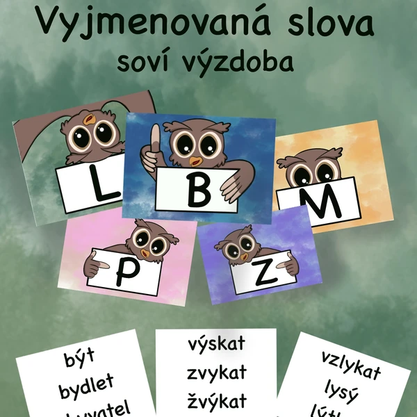 Vyjmenovaná slova na zeď (Moudrá sova)