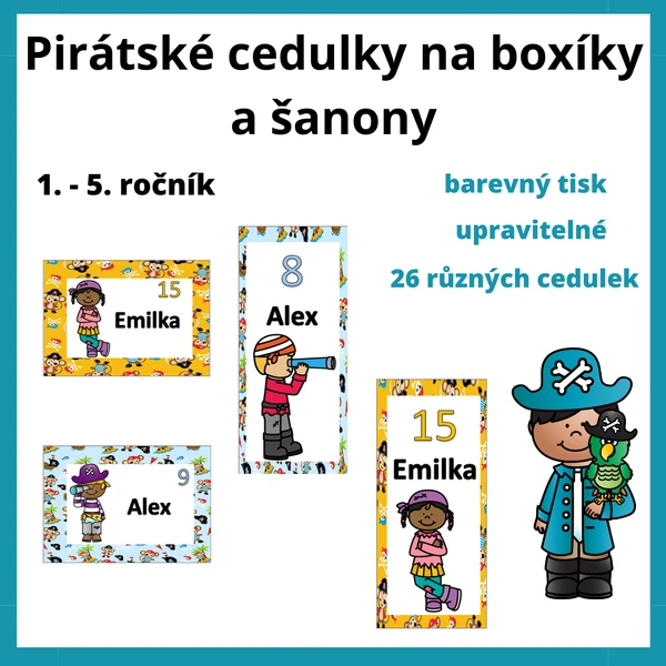 Pirátské cedulky na boxíky a šanony