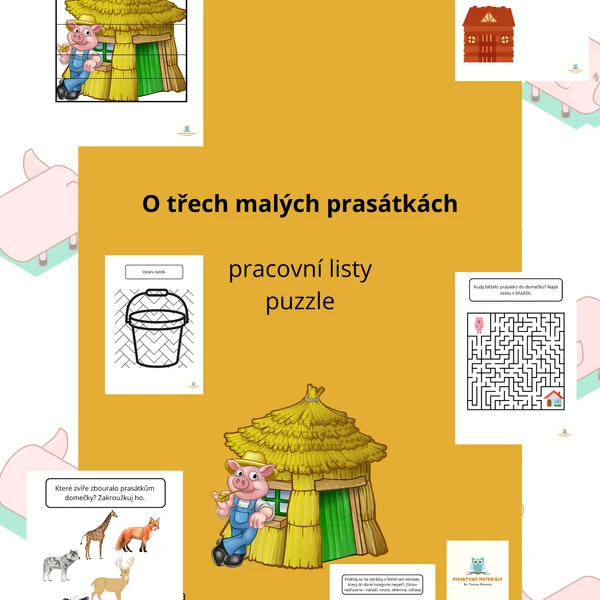 O třech malých prasátkách - pracovní listy, puzzle