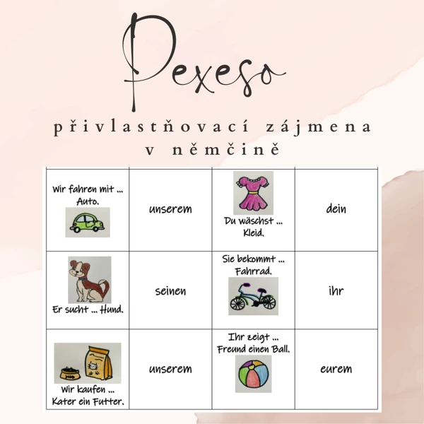 Pexeso - přivlastňovací zájmena v němčině