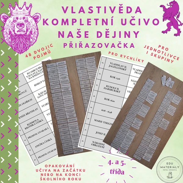 VL - kompletní opakování učiva "Naše dějiny" - přiřazovačka