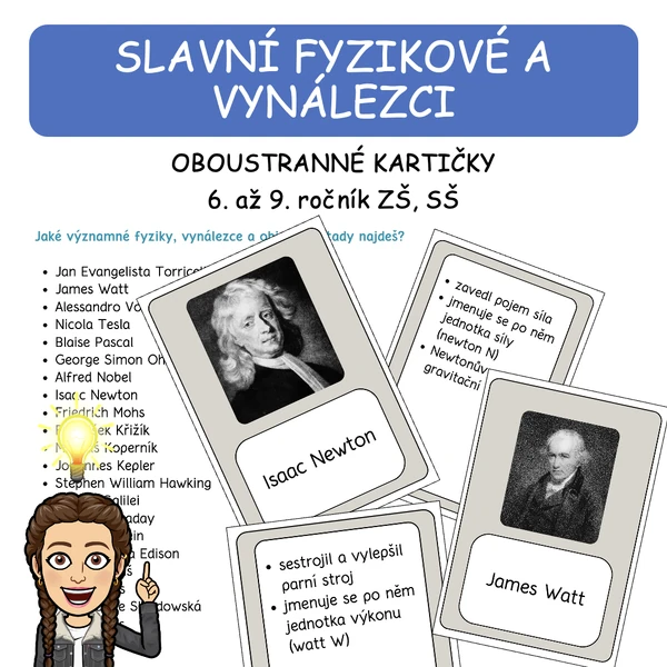 Slavní fyzikové a vynálezci - oboustranné karty