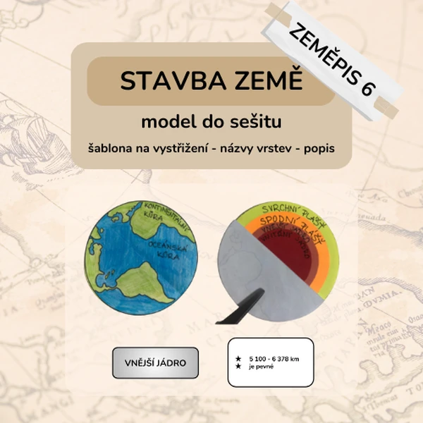 Stavba Země - model do sešitu + vrstvy Země (kartičky)