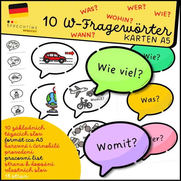 10 Karten W-Fragewörter A5