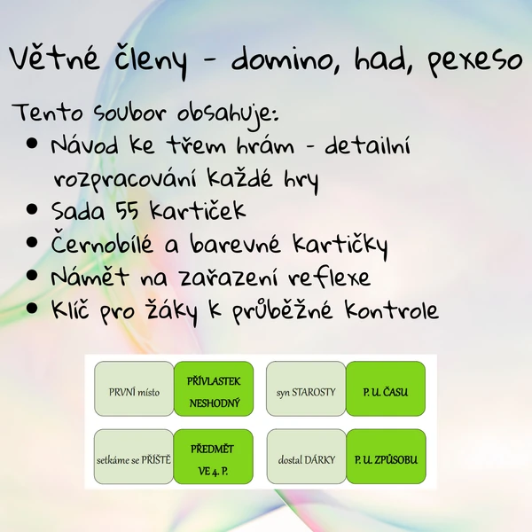 Větné členy - domino, had, pexeso