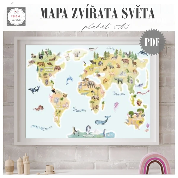 PLAKÁT MAPA ZVÍŘATA SVĚTA A3
