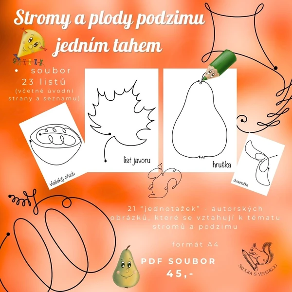 Stromy a plody podzimu - JEDNÍM TAHEM