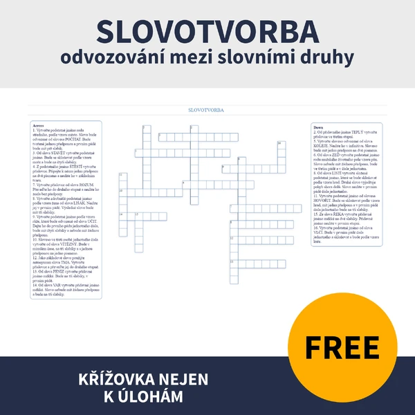 SLOVOTVORBA - KŘÍŽOVKA (úlohy na odvozování mezi slovními druhy)