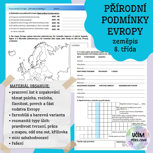 Pracovní list - přírodní podmínky Evropy