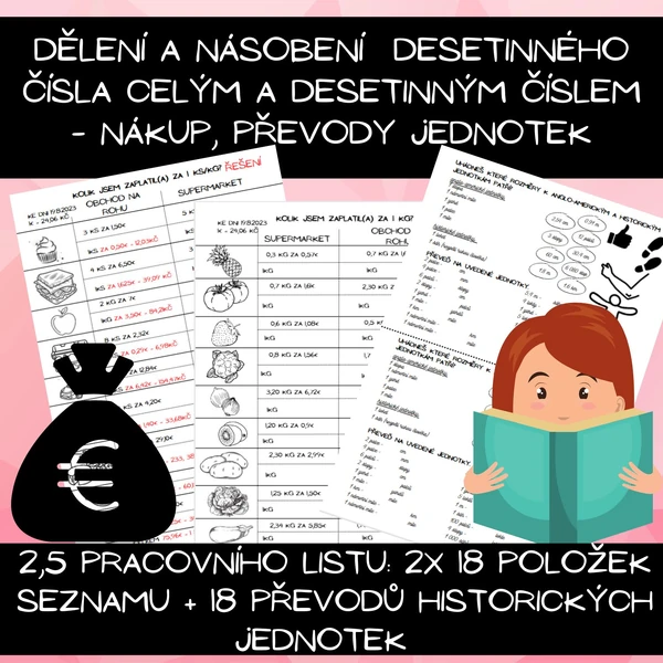 Desetinná čísla - násobení, dělení číslem celým a desetinným - nákup, převody 