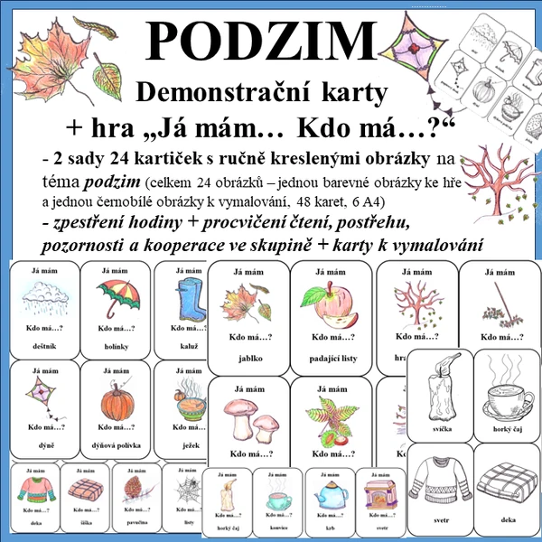 PODZIM - hra Já mám Kdo má + Demonstrační karty BAREVNĚ