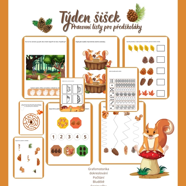 Týden šišek - pracovní listy pro předškoláky