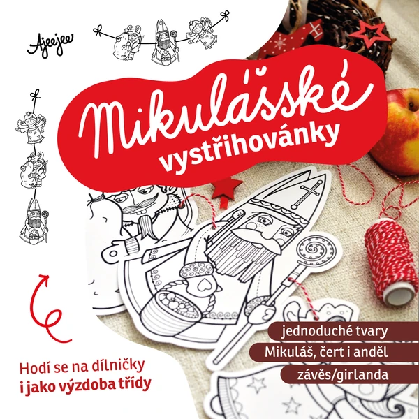 Mikuláš, čert a anděl – omalovánková vystřihovánka