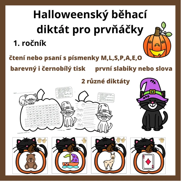 Halloweenský obrázkový běhací diktát pro prvňáčky