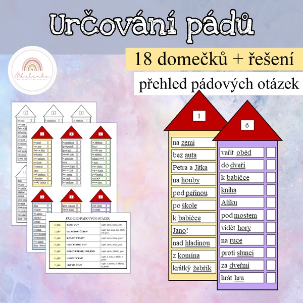 Určování pádů - domečky