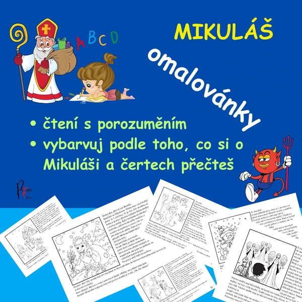 MIKULÁŠ - ČTENÍ S POROZUMĚNÍM S OMALOVÁNKY - Přečti si pozorně a vybarvuj!