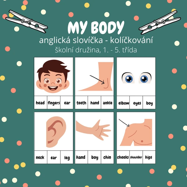 My body - moje tělo AJ slovíčka kolíčkování