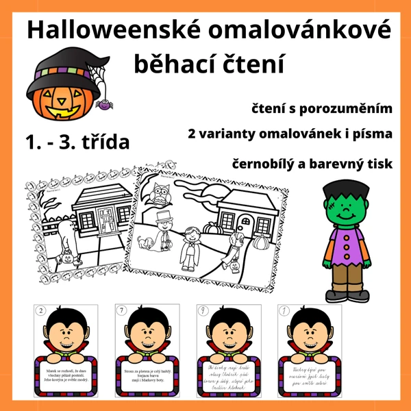 Halloweenské omalovánkové běhací čtení