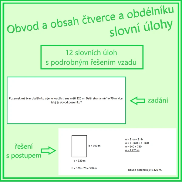Obvod a obsah čtverce a obdélníku - slovní úlohy