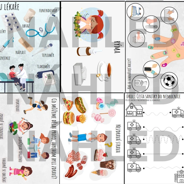 U doktora, lékař, hygiena, péče o zdraví, zdraví, bacily, nemoc, lidské tělo, já mám-kdo má, pracovní listy, edukační materiál na tabuli