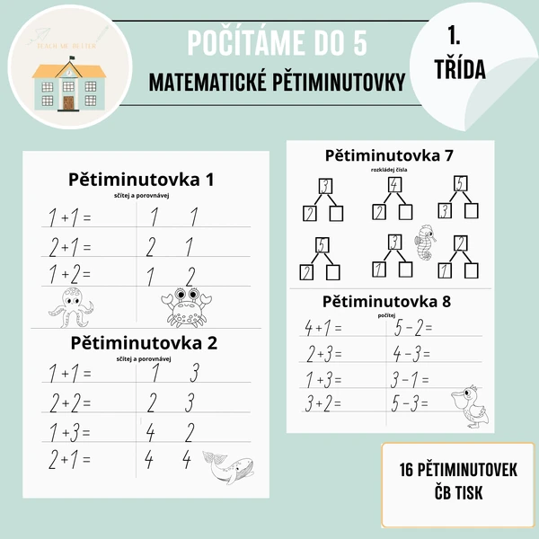 Počítáme do 5 matematické pětiminutovky